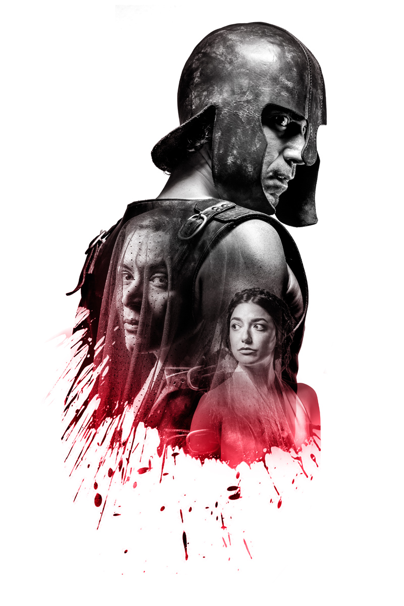 Poster for The Iliad at Lyceum Theatre by Homer. Ben Turner as Achillies, Helen by Ameira Darwish and Thetis by Melody Grove
